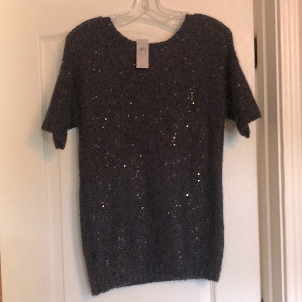 Ann Taylor Black Sequin Short Sleeve Sweater NWT
